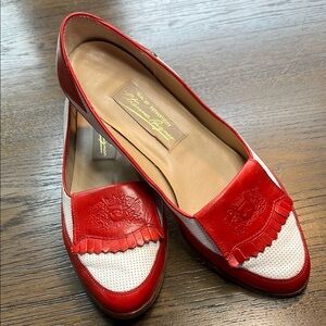 Red and White Leather Loafers, Vintage Aigner, size 6.5